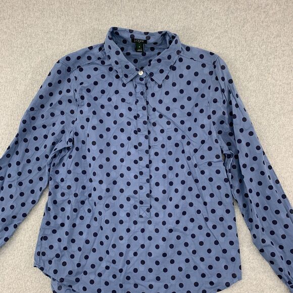 J.CREW Popover Shirt Womens Size 2 Polka Dot Jacquard Blue Sheer Career - Picture 2 of 16